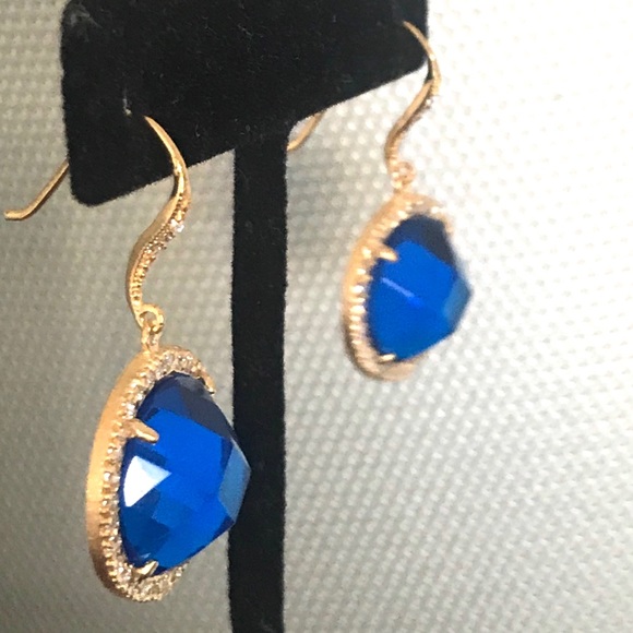 RIVKA FRIEDMAN 18K SAPPHIRE & CZ DROP EARRINGS - Picture 5 of 7
